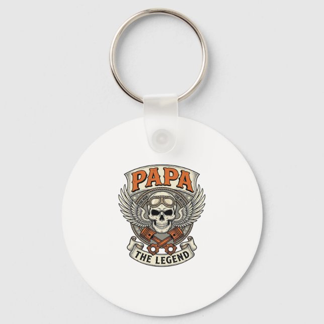 Vintage Papa Biker Skull Legend Key Ring (Front)