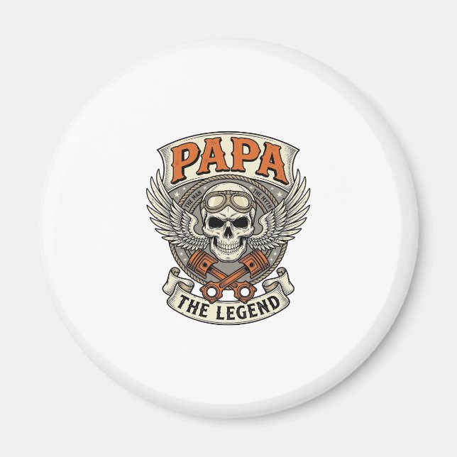 Vintage Papa Biker Skull Legend Magnet (Front)