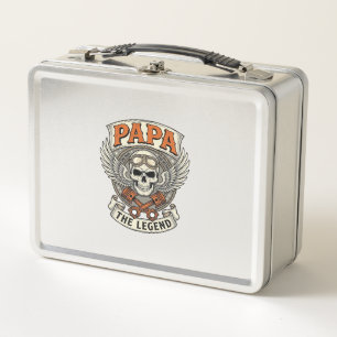 Vintage Papa Biker Skull Legend Metal Lunch Box