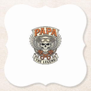 Vintage Papa Biker Skull Legend Paper Coaster