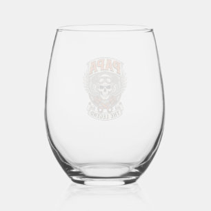 Vintage Papa Biker Skull Legend Stemless Wine Glass