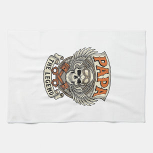 Vintage Papa Biker Skull Legend Tea Towel