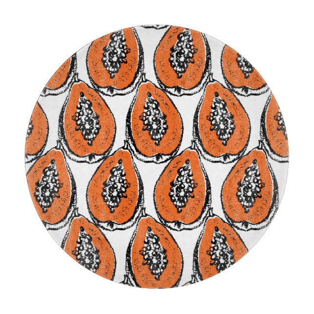 Vintage Papaya Charcoal Drawing Pattern. Cutting Board (Front)