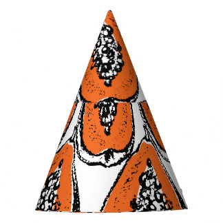 Vintage Papaya Charcoal Drawing Pattern. Party Hat