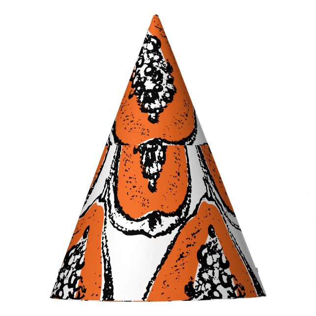 Vintage Papaya Charcoal Drawing Pattern. Party Hat (Front)