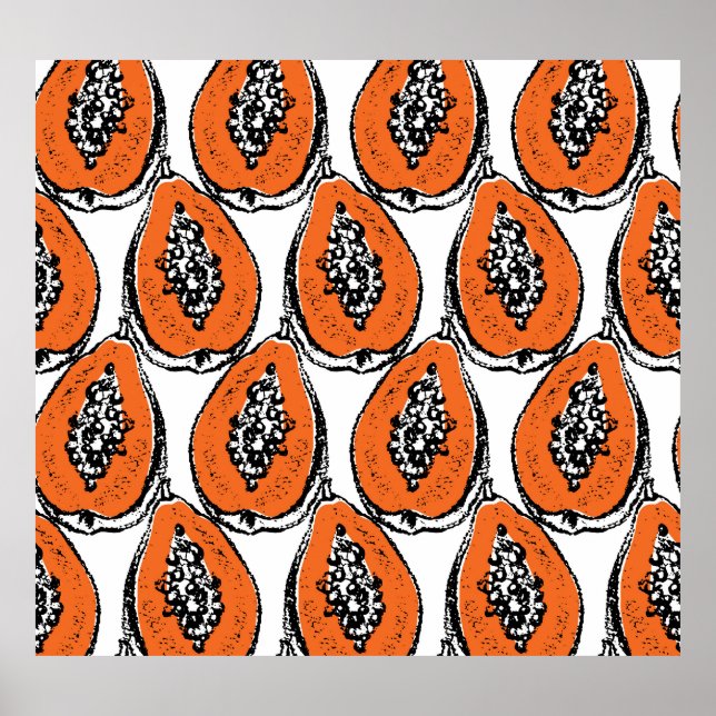 Vintage Papaya Charcoal Drawing Pattern. Poster (Front)