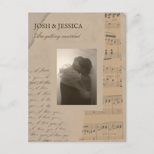 Vintage paper aesthetic photo wedding postcard (Front)
