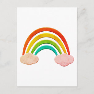 Vintage Paper Cut Rainbow And Clouds Postcard