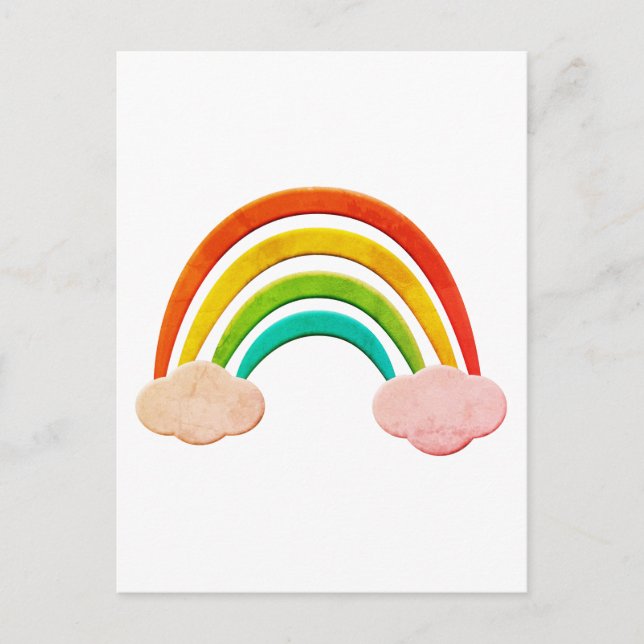 Vintage Paper Cut Rainbow And Clouds Postcard (Front)
