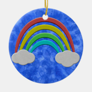 Vintage Paper Cut Rainbow And Clouds Watercolor Ceramic Tree Decoration
