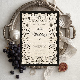 Vintage Paper Doily Lace Black Wedding Invitation
