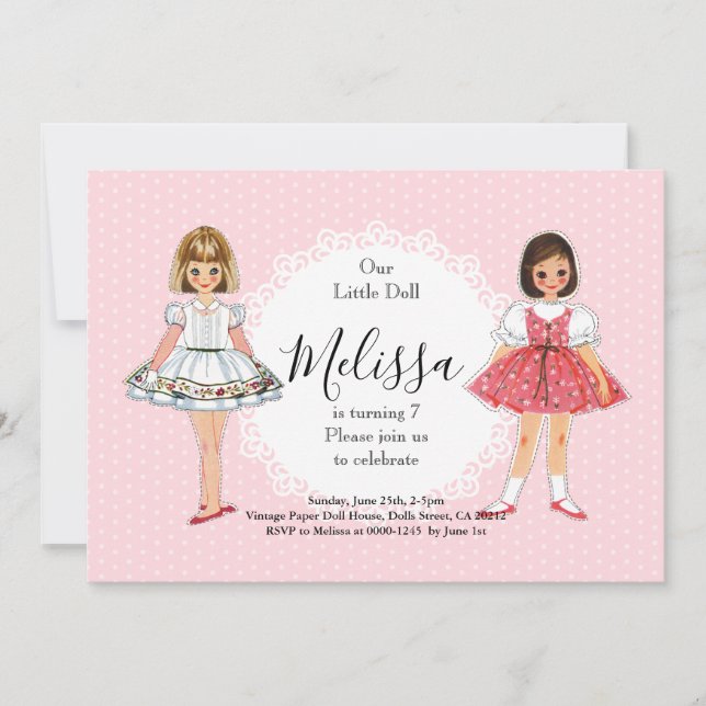 Vintage Paper Doll Birthday Party Invitation (Front)