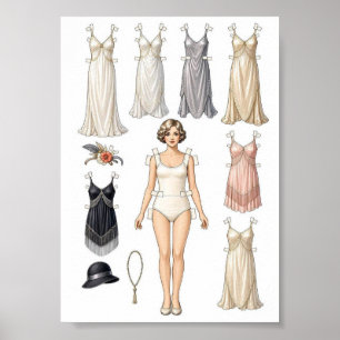 Vintage Paper Doll Cut-Out Activity for Girls Kids Poster