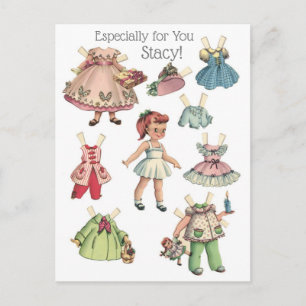 Vintage Paper Doll Image with Dresses Personalised Postcard