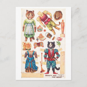 Vintage Paper Doll Postcard--Cat Beauty & Beast Postcard