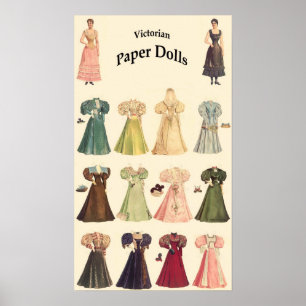 Vintage Paper Dolls, 2 of 2, Cream Background Poster