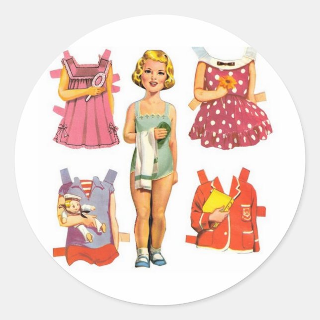 Vintage Paper Dolls Classic Round Sticker (Front)