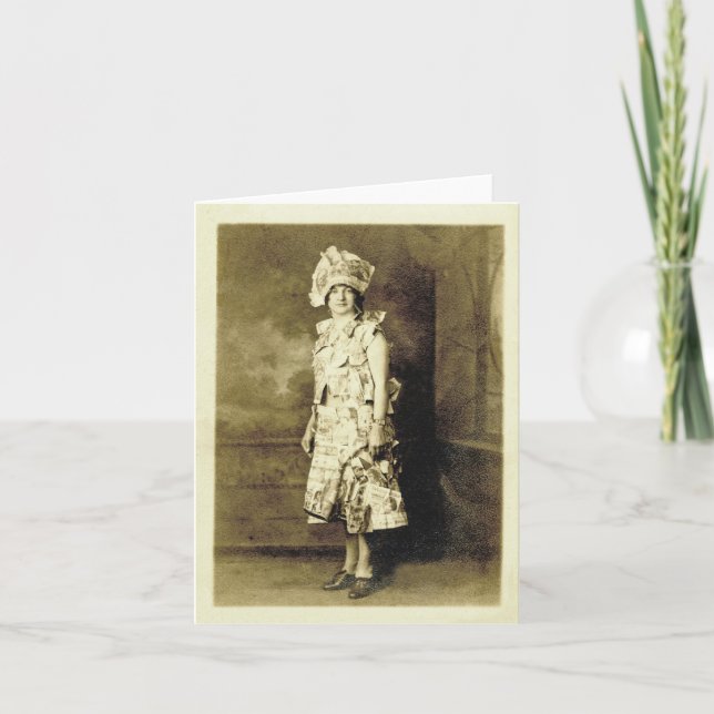 Vintage paper dress and hat notecard (Front)