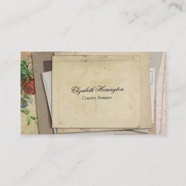 Vintage Paper Ephemera Stacked Antique Style Business Card (Front)