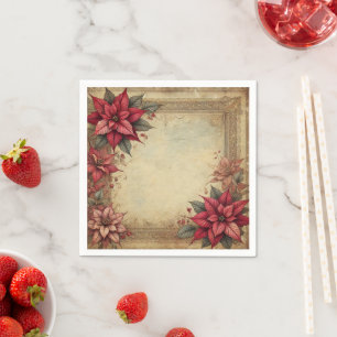 Vintage Paper Floral Poinsettia Frame Decoupage Napkin
