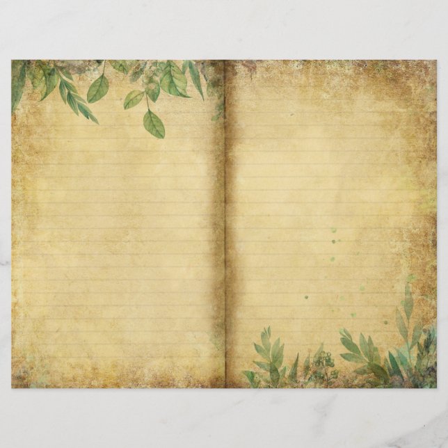 Vintage Paper Green Foliage Journal Page (Front)