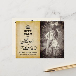 Vintage Paper Keep Calm And Save The Date Funny Announcement Postcard