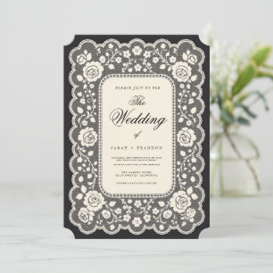Vintage Paper Lace Black Wedding Invitation