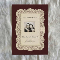 Vintage Paper Lace Burgundy Save the Date