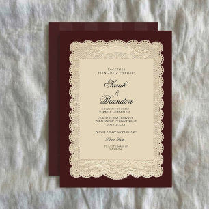 Vintage Paper Lace Burgundy Wedding Invitation