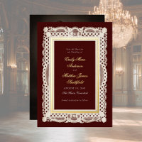 Vintage Paper Lace Photo Wedding Save Date Gold