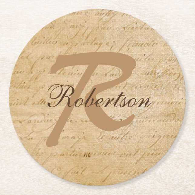 Vintage Paper Monogram Paper Coasters (Front)