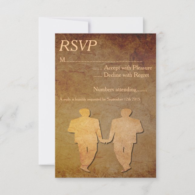 Vintage Paper Overlay Gay Wedding RSVP Card (Front)