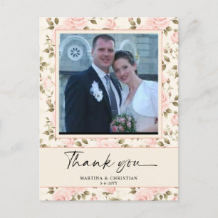 Vintage Paper Photo Wedding Thank You Postcard