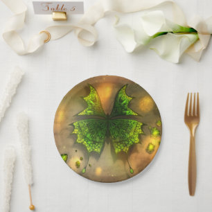Vintage paper plate with green butterfly