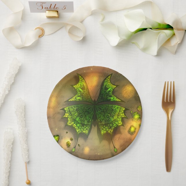 Vintage paper plate with green butterfly  (Wedding)