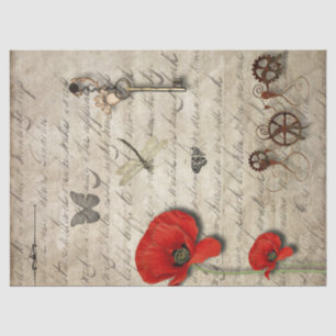 Vintage Paper Poppy Key Butterfly Gear Dragonfly