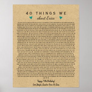 vintage  paper style 40 reasons we love you poster