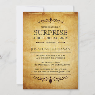 Vintage Paper   Surprise Birthday Party Typography Invitation
