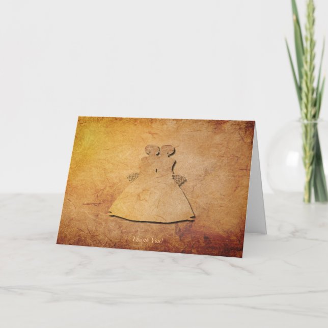 Vintage Paper Texture Lesbian Thank You Card (Front)