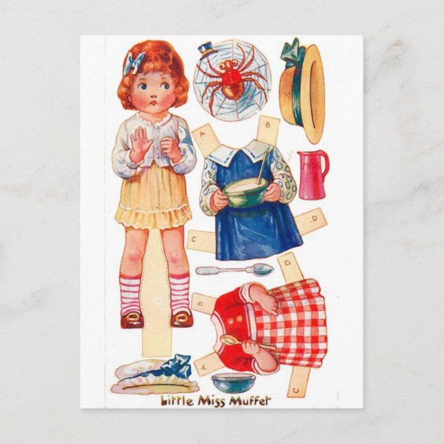 Vintage Paperdoll Little Miss Muffet postcard (Front)