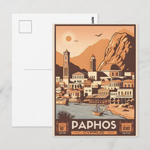 Vintage Paphos City, Cyprus holiday gift souvenir Postcard