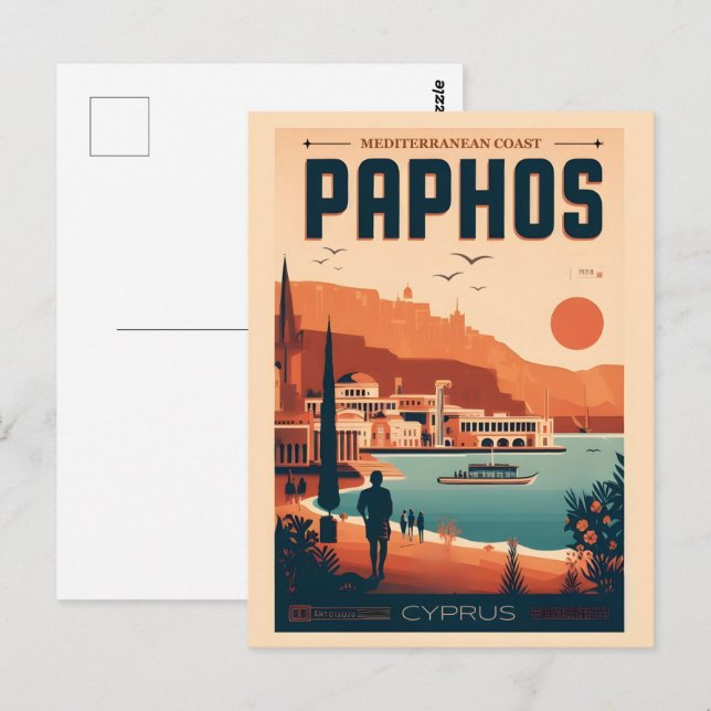 Vintage Paphos City, Cyprus holiday gift souvenir Postcard (Front/Back)