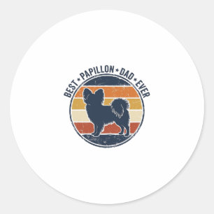 Vintage Papillon Dog Dad Retro Sunset Shirt Design Classic Round Sticker