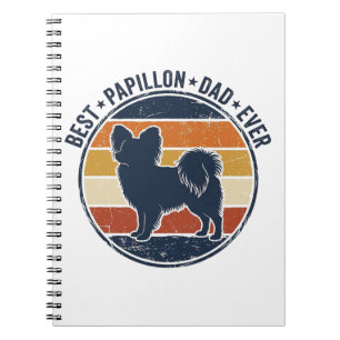 Vintage Papillon Dog Dad Retro Sunset Shirt Design Notebook