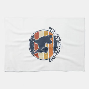 Vintage Papillon Dog Dad Retro Sunset Shirt Design Tea Towel