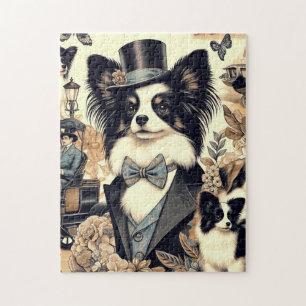 Vintage Papillon Dog Illustration Jigsaw Puzzle