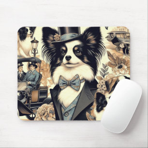 Vintage Papillon Dog Illustration Mouse Mat