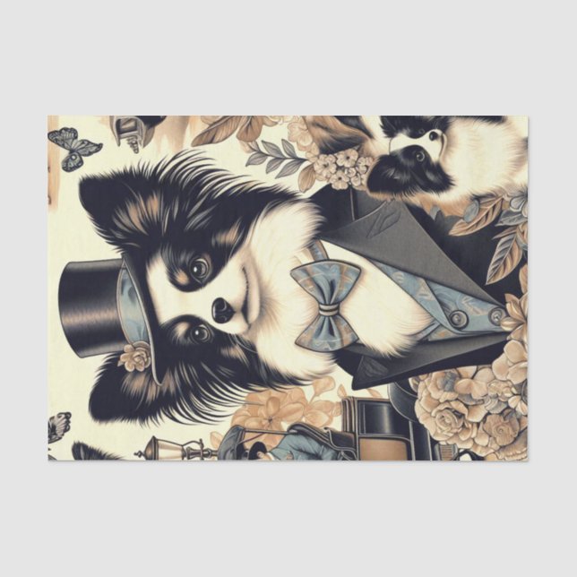 Vintage Papillon Dog Illustration Tissue Paper (Front)