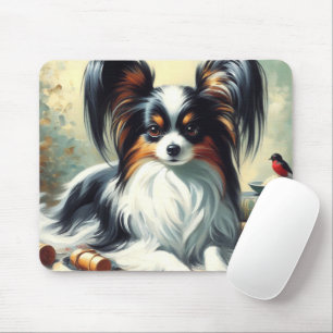 Vintage Papillon Dog Painting Mouse Mat