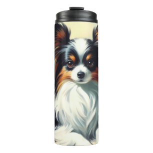 Vintage Papillon Dog Painting Thermal Tumbler